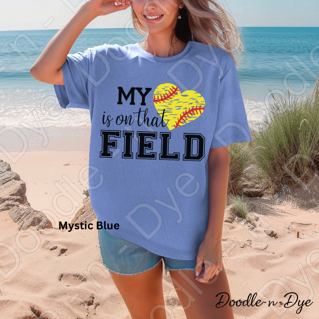 Softball My Heart is on that Field Comfort Colors Tee, Softball Mom Shirt, Softball Season Tee
