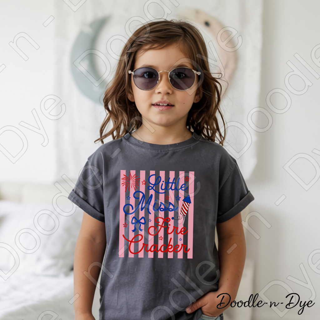 Youth 4th of July Comfort Colors Tee, Little Miss Firecracker Shirt, Patriotic Kids T Shirt, Red White & Blue Tee,