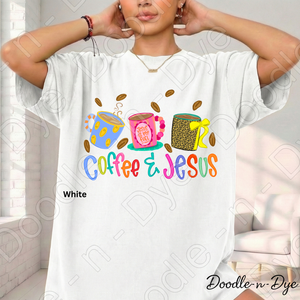 Coffee & Jesus Shirt, Christian Coffee Lover Tee, Faith Graphic Tee, Comfort Colors 1717 Shirt, Colorful Christian Shirt