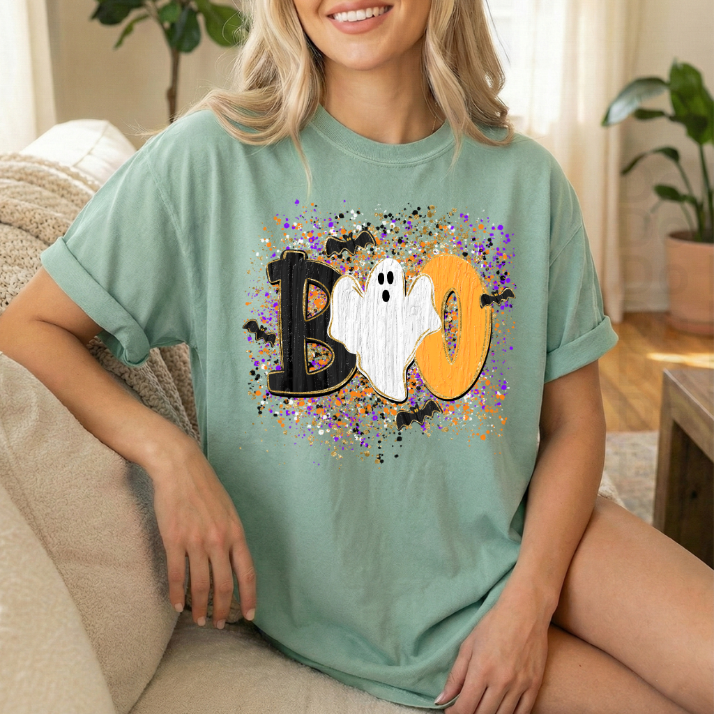 BOO Ghost Shirt | Comfort Colors® 1717 Cute Halloween T-Shirt | Spooky Season Ghost Tee | Bat Halloween Graphic Shirt | Fall Boutique Tee