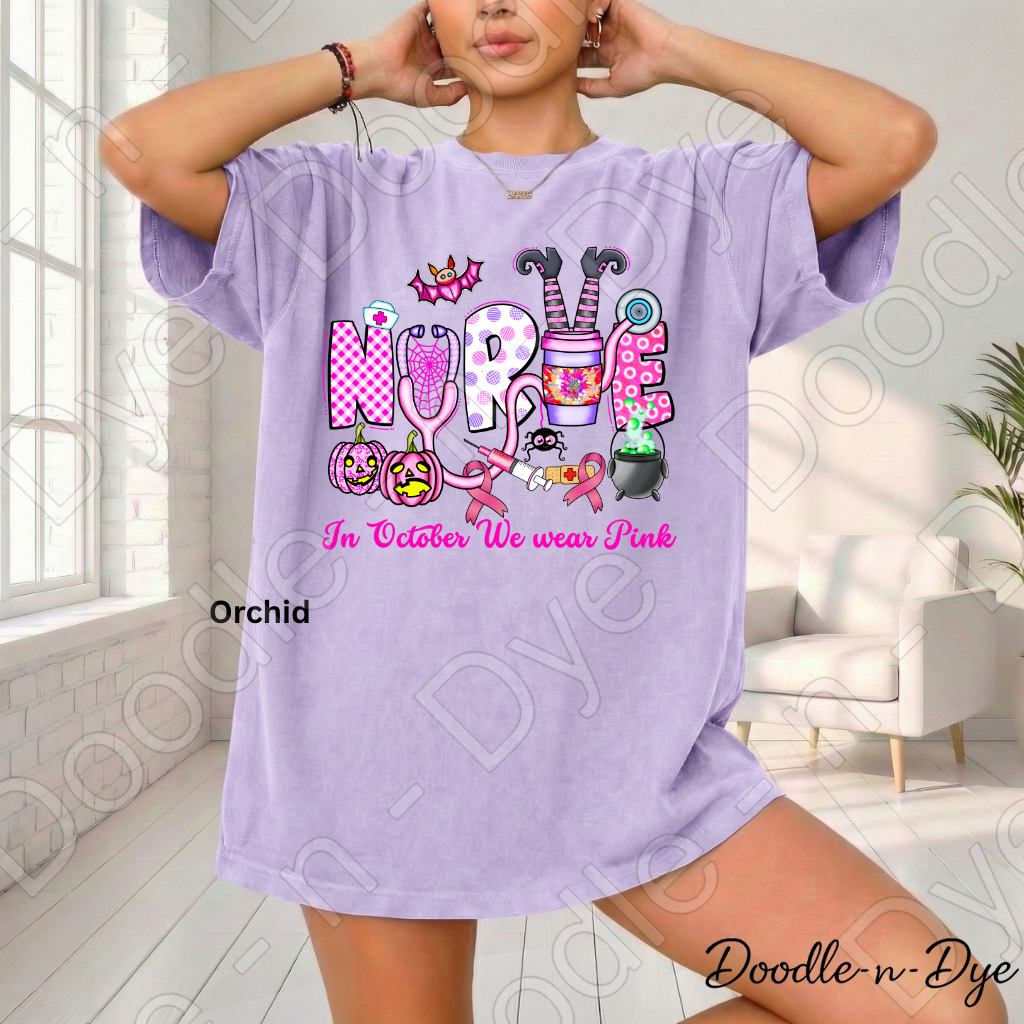 Nurse In October We Wear Pink Shirt | Breast Cancer Awareness Nurse Tee | Comfort Colors 1717 | Halloween Nurse Shirt | Pink Ribbon October Tee