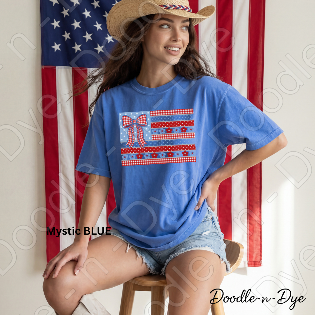 Patriotic Independence Day Comfort Colors Tee, Patchwork Quilt July 4th Shirt, Red White Blue 250th Anniversary T-Shirt