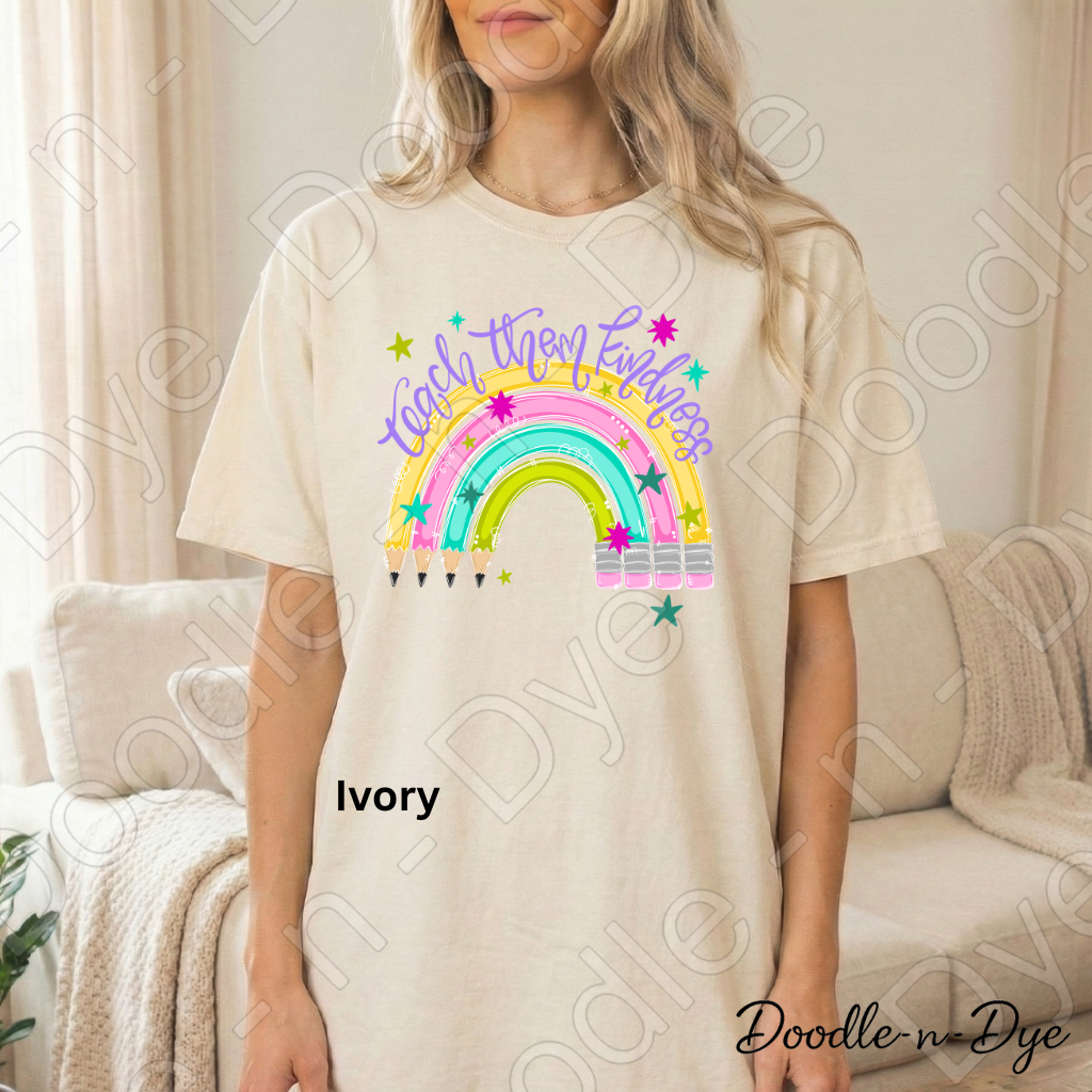 Teach Them Kindness Shirt | Teacher Pencil Rainbow Comfort Colors® T-Shirt | Inspirational Teacher Tee | Back to School Graphic Shirt