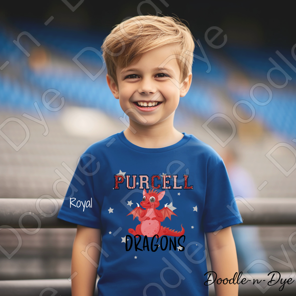 Youth Custom Purcell Dragons School Mascot Shirt, Personalized Dragon Spirit Tee, Cute School Mascot Shirt, Custom Order for Purcell, School Pride Tee, Gift for Her, Gift for Him