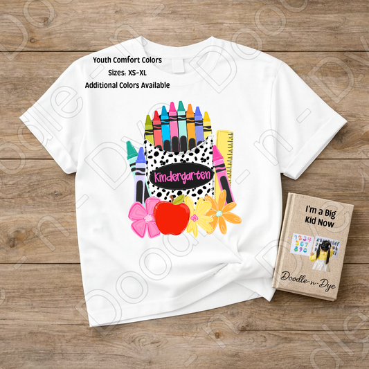 Kindergarten Youth Comfort Colors Tee, Back to School Kids Shirt, Cute Classroom Photo Outfit, Colorful Kindergarten Pocket Tee, Beginning of School Student Shirt