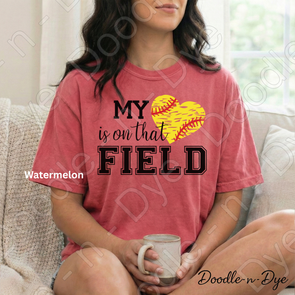 Softball My Heart is on that Field Comfort Colors Tee, Softball Mom Shirt, Softball Season Tee
