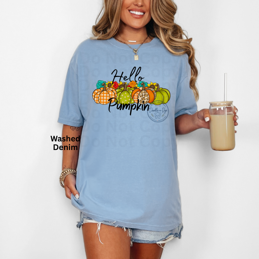 Hello Pumpkin Shirt | Original Fall Pumpkin Tee | Comfort Colors® 1717 Autumn Graphic Shirt | Cute Boutique Pumpkin Patch Tee
