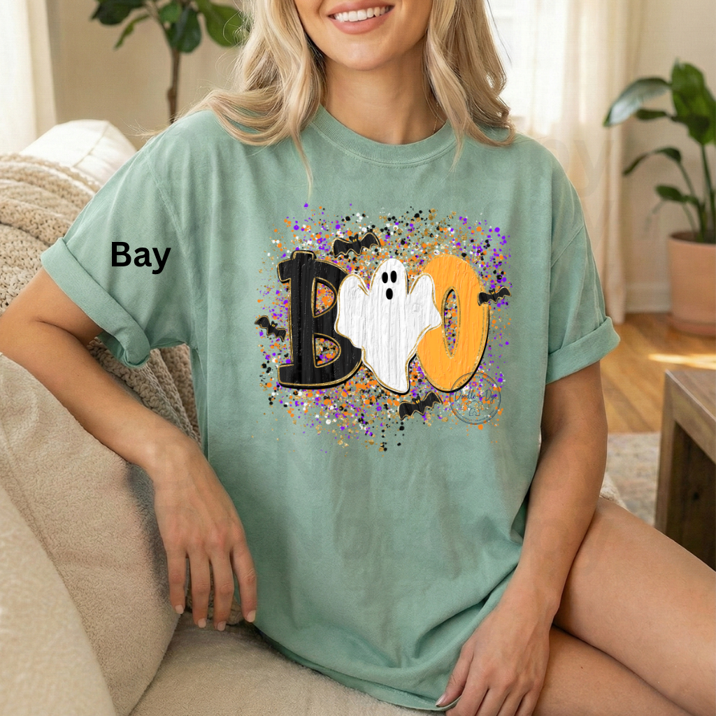 BOO Ghost Shirt | Comfort Colors® 1717 Cute Halloween T-Shirt | Spooky Season Ghost Tee | Bat Halloween Graphic Shirt | Fall Boutique Tee