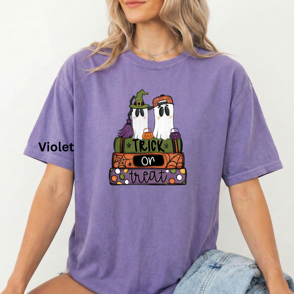 Trick or Treat Ghost Shirt | Original Halloween Ghost Tee | Comfort Colors® 1717 Cute Spooky Shirt | Pumpkin Halloween Graphic Tee
