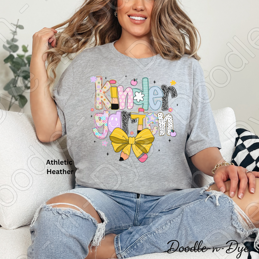 Kindergarten Teacher Shirt with Pencil Bow – Bella + Canvas Back‑to‑School Tee for Teachers, Staff, Classroom Prep & First‑Day Outfits