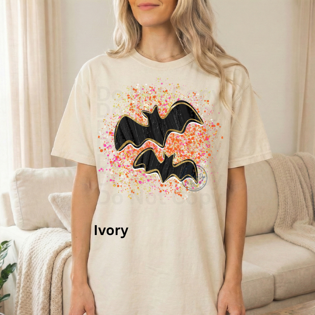 Black Bat Halloween Shirt | Cute Bat Graphic Tee | Spooky Season Shirt | Comfort Colors® 1717 Halloween T-Shirt | Fall Splattered Paint Graphic Tee