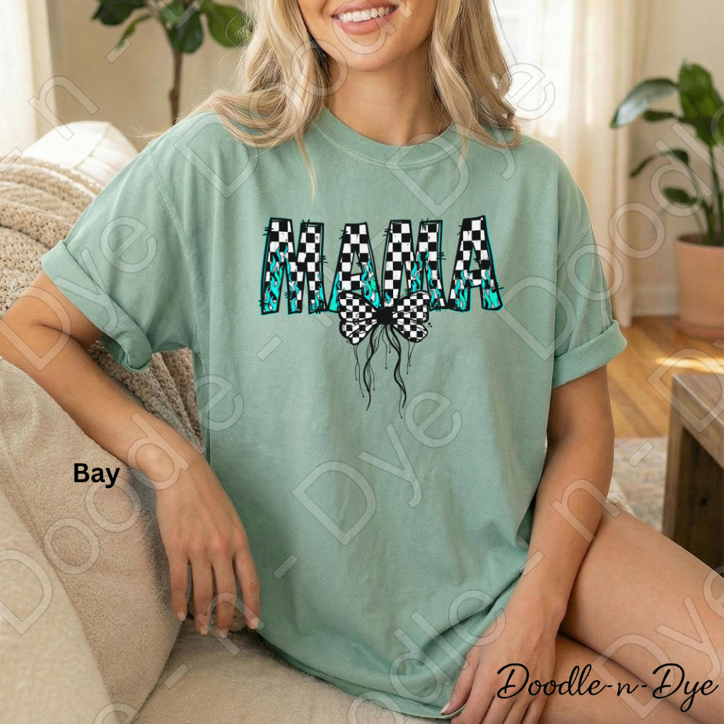Mama Checkered Leopard Bow Shirt – Trendy Comfort Colors Mom Tee - Mother's Day Gift
