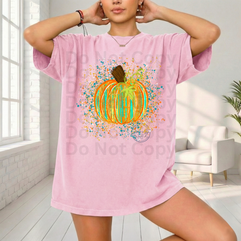 Watercolor Pumpkin Shirt | Artistic Splatter Paint Fall Pumpkin Tee | Autumn Graphic T-Shirt | Comfort Colors® 1717 | Pumpkin Patch Outfit | Cozy Fall Shirt