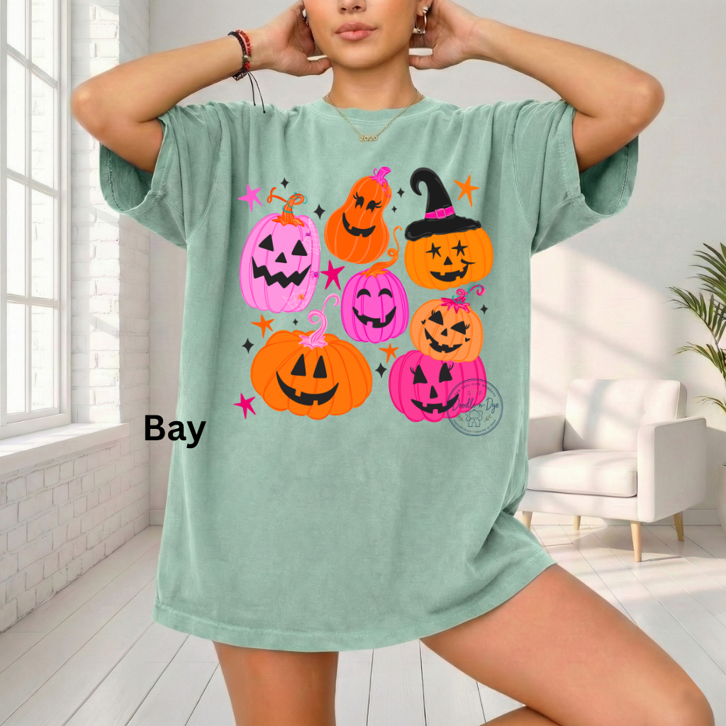 Cute Halloween Pumpkin Shirt | Comfort Colors® 1717 Jack O Lantern T-Shirt | Fall Colorful Pumpkin Graphic Tee | Spooky Season Shirt