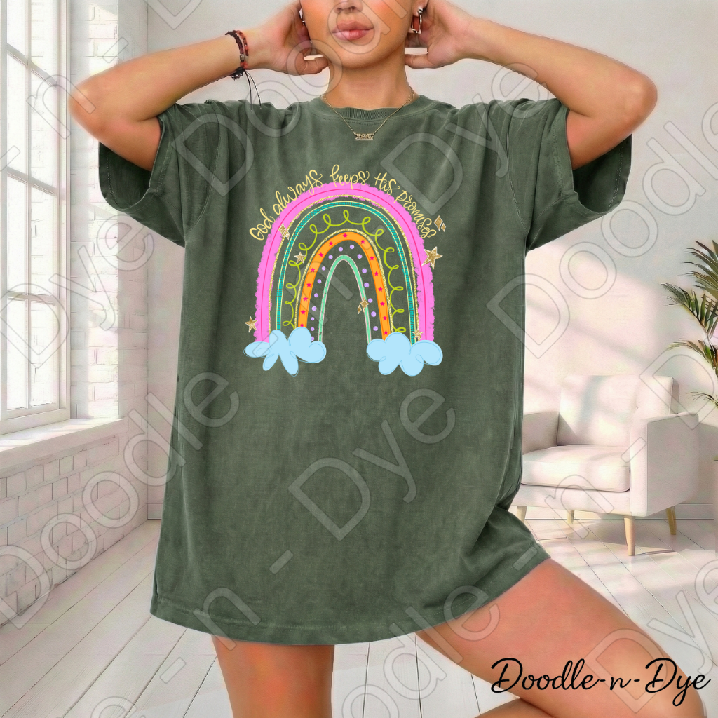 God Always Keeps His Promises Shirt, Christian Rainbow Tee, Faith Comfort Colors Shirt, Inspirational Bible Verse Tee, Christian Gift for Women