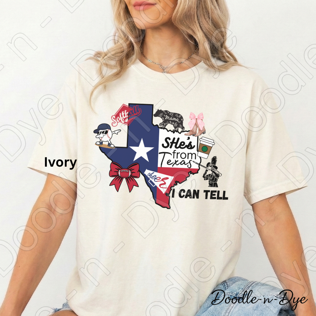She's From Texas I Can Tell Shirt | Texas Pride Comfort Colors Tee | Southern Girl Graphic Shirt | Homegrown & Proud Texas Tee | Original Design