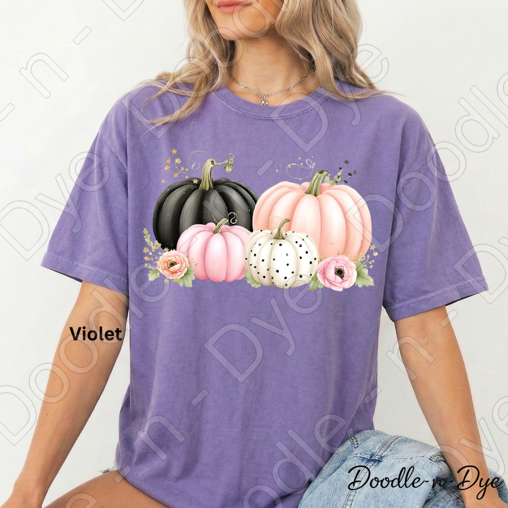 Shabby Chic Pumpkin Shirt, Pink & Black Pumpkin Tee, Fall Pumpkin Shirt, Comfort Colors 1717, Cottagecore Autumn Shirt, Cozy Fall Tee