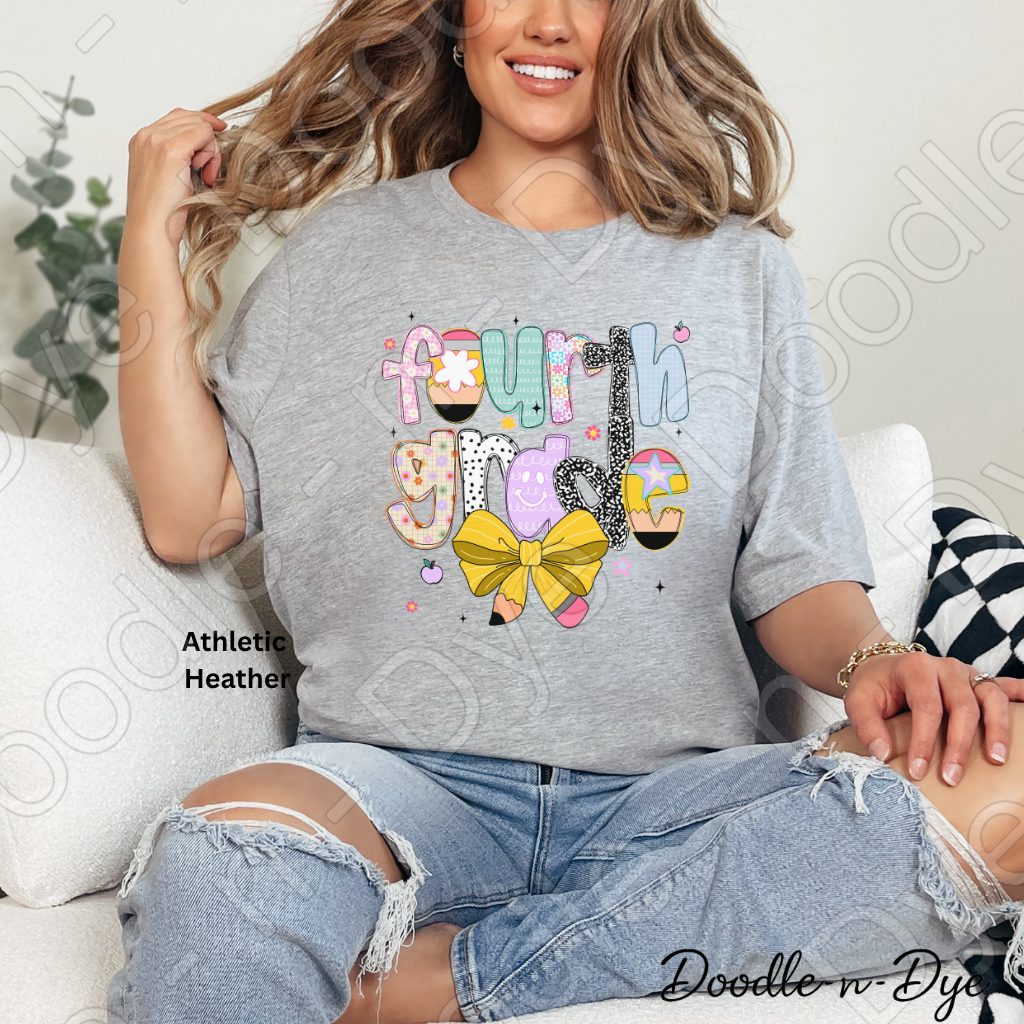 Fourth Grade Teacher Shirt with Pencil Bow – Bella + Canvas Back‑to‑School Tee for Teachers, Staff, Classroom Prep & First‑Day Outfits