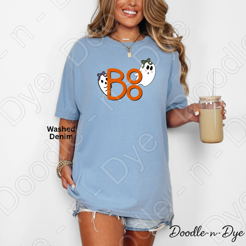 BOO Ghost Halloween Shirt, Cute Ghost Tee, Doodle-n-Dye Original, Comfort Colors 1717, Spooky Season Shirt, Fall Halloween Graphic Tee
