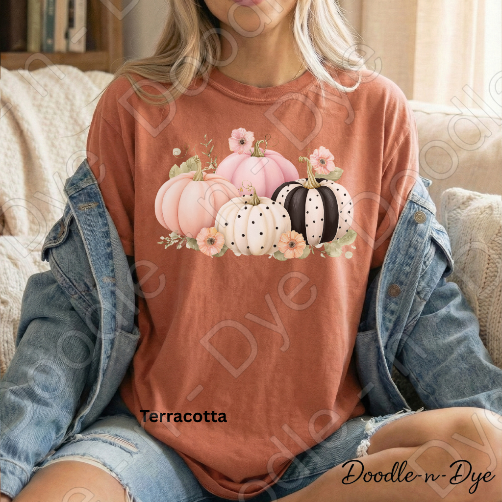 Shabby Chic Pumpkin Shirt, Pink Pumpkin Farmhouse Tee, Comfort Colors Fall Shirt, Cottagecore Pumpkin Shirt, Floral Autumn Graphic Tee