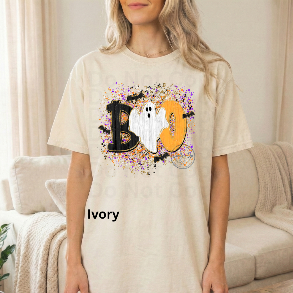 BOO Ghost Shirt | Comfort Colors® 1717 Cute Halloween T-Shirt | Spooky Season Ghost Tee | Bat Halloween Graphic Shirt | Fall Boutique Tee