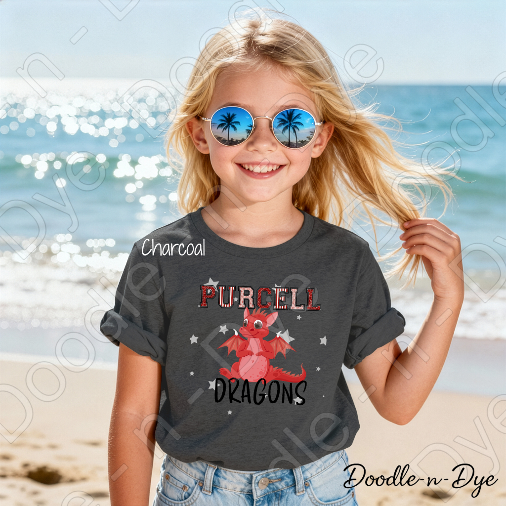 Youth Custom Purcell Dragons School Mascot Shirt, Personalized Dragon Spirit Tee, Cute School Mascot Shirt, Custom Order for Purcell, School Pride Tee, Gift for Her, Gift for Him