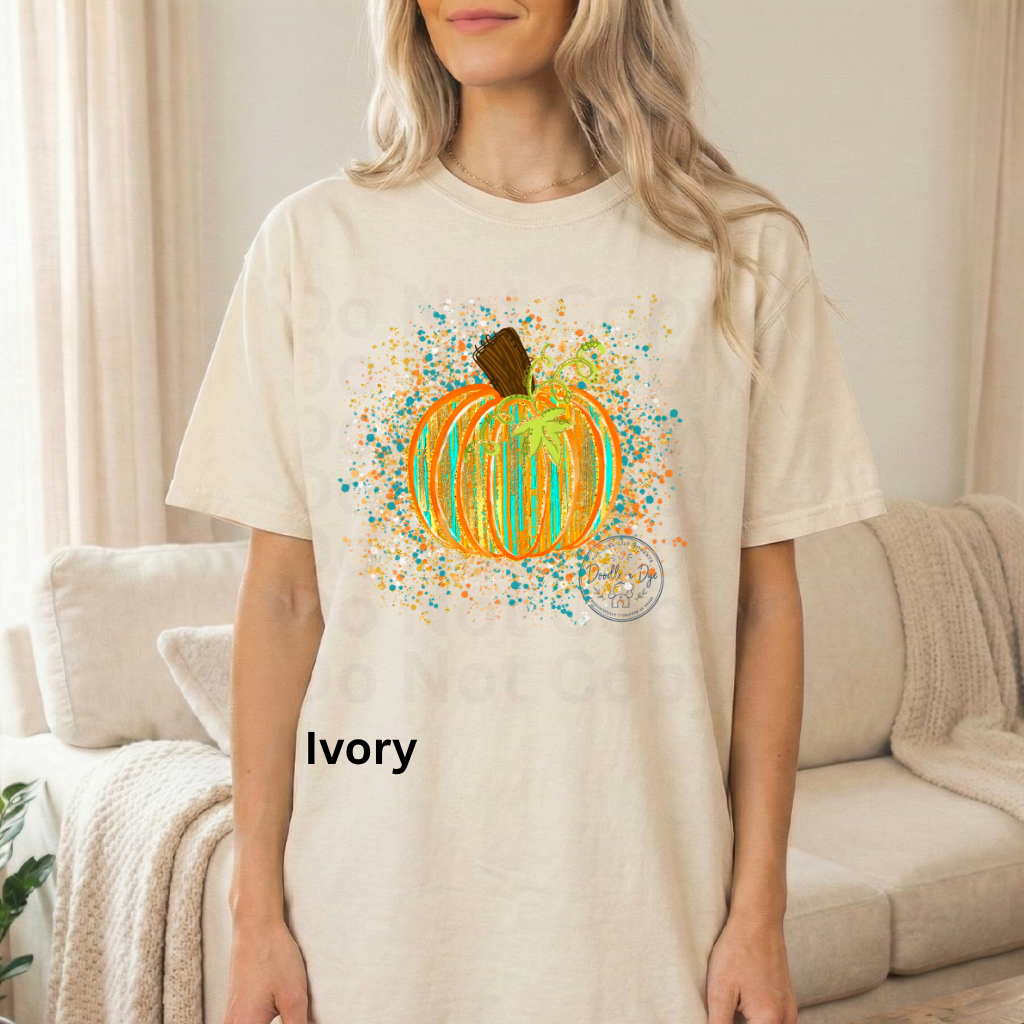 Watercolor Pumpkin Shirt | Artistic Splatter Paint Fall Pumpkin Tee | Autumn Graphic T-Shirt | Comfort Colors® 1717 | Pumpkin Patch Outfit | Cozy Fall Shirt