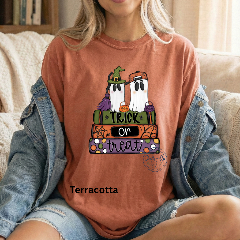 Trick or Treat Ghost Shirt | Original Halloween Ghost Tee | Comfort Colors® 1717 Cute Spooky Shirt | Pumpkin Halloween Graphic Tee