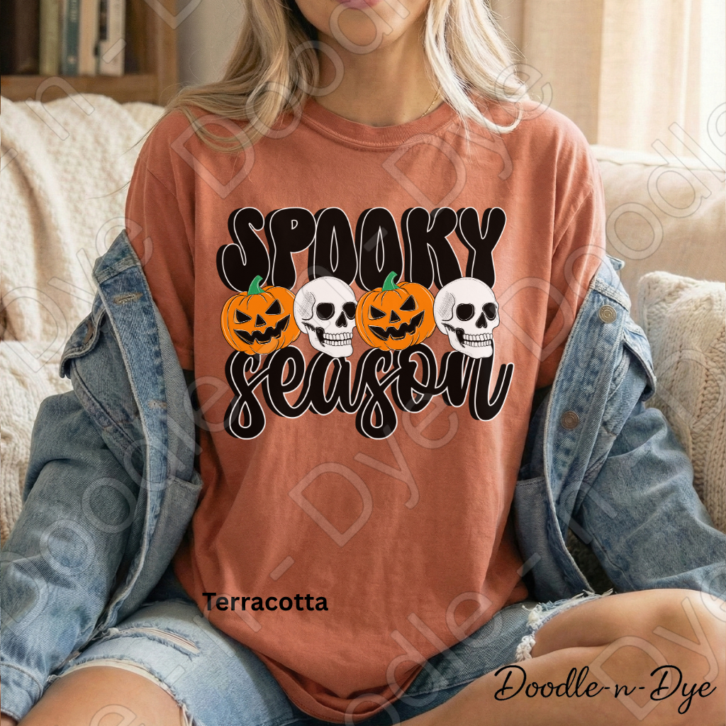 Spooky Season Shirt, Halloween Pumpkin Skull Tee, Comfort Colors Halloween Shirt, Cute Spooky Fall Graphic Tee, October Pumpkin Shirt