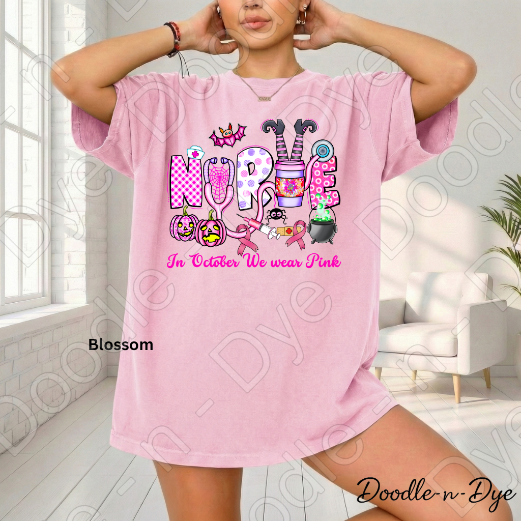 Nurse In October We Wear Pink Shirt | Breast Cancer Awareness Nurse Tee | Comfort Colors 1717 | Halloween Nurse Shirt | Pink Ribbon October Tee