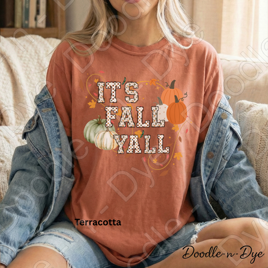 It's Fall Y'all Shirt, Doodle-n-Dye Original, Comfort Colors Fall Tee, Pumpkin Autumn Shirt, Farmhouse Fall Graphic Tee