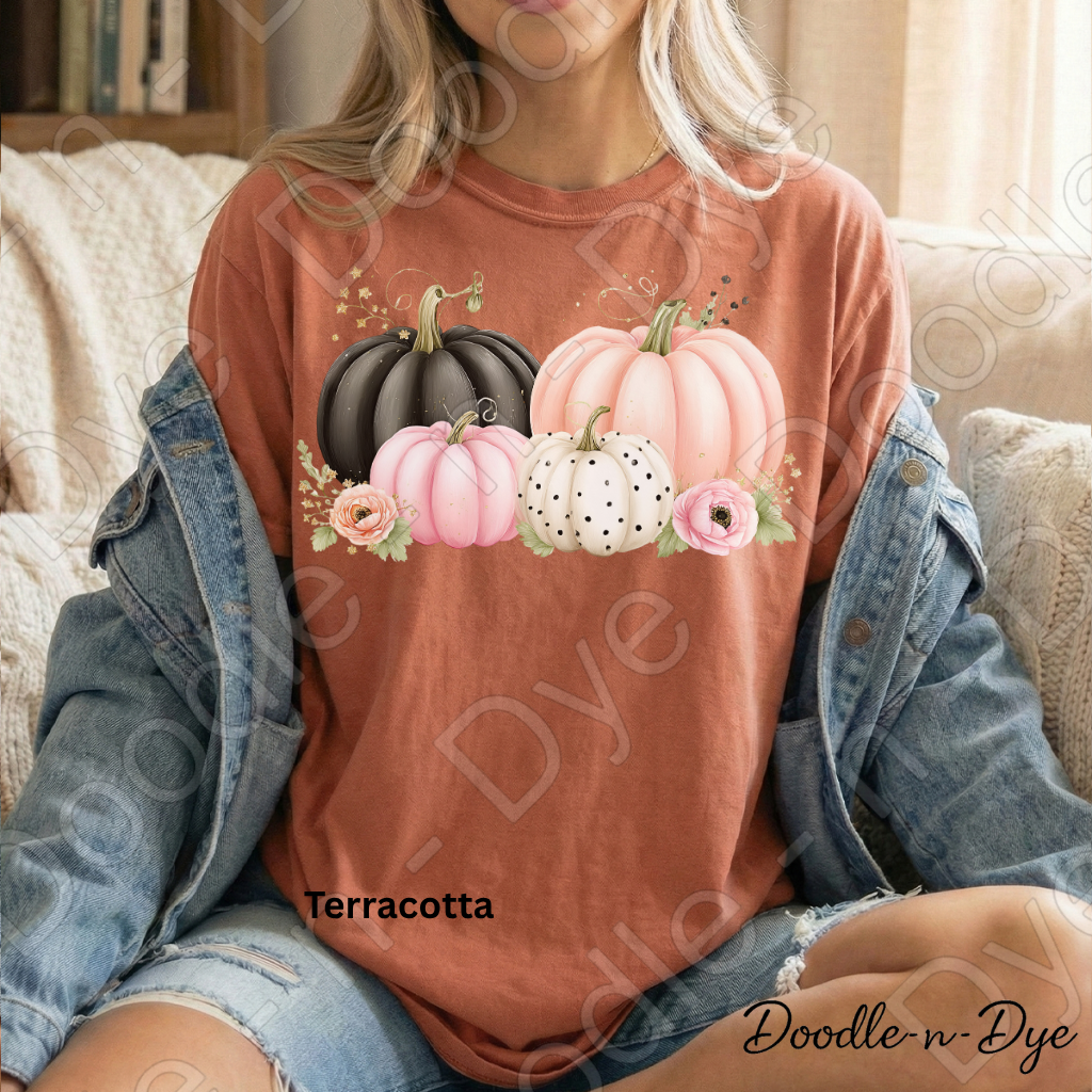 Shabby Chic Pumpkin Shirt, Pink & Black Pumpkin Tee, Fall Pumpkin Shirt, Comfort Colors 1717, Cottagecore Autumn Shirt, Cozy Fall Tee