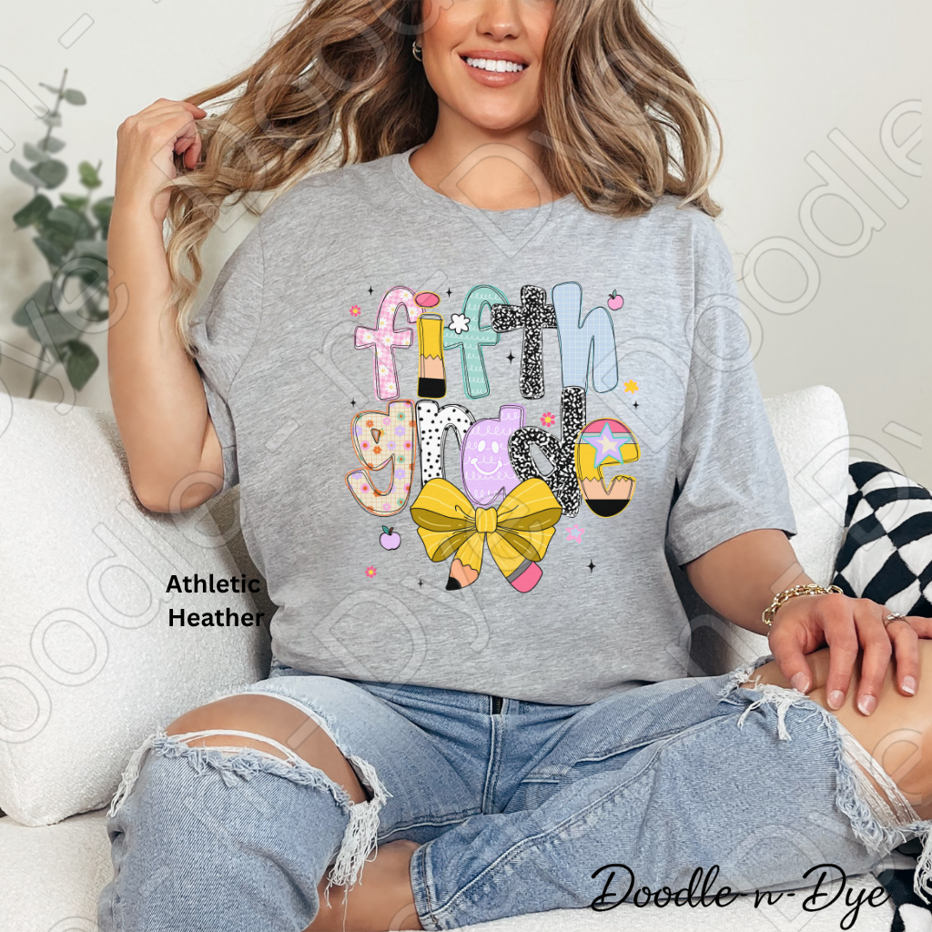 Fifth Grade Teacher Shirt with Pencil Bow – Bella + Canvas Back‑to‑School Tee for Teachers, Staff, Classroom Prep & First‑Day Outfits