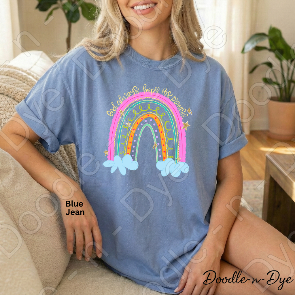 God Always Keeps His Promises Shirt, Christian Rainbow Tee, Faith Comfort Colors Shirt, Inspirational Bible Verse Tee, Christian Gift for Women