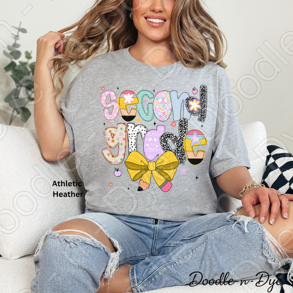 Second Grade Teacher Shirt with Pencil Bow – Bella + Canvas Back‑to‑School Tee for Teachers, Staff, Classroom Prep & First‑Day Outfits