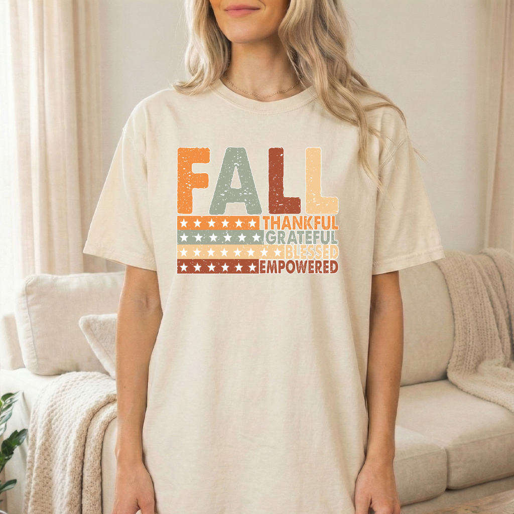 Fall Thankful Grateful Blessed Shirt | Autumn Graphic Tee | Thanksgiving Empowerment Shirt | Comfort Colors® 1717 Fall T-Shirt | Inspirational Fall Tee