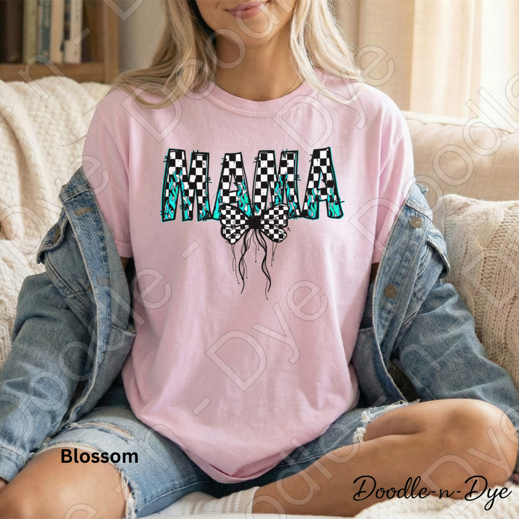 Mama Checkered Leopard Bow Shirt – Trendy Comfort Colors Mom Tee - Mother's Day Gift