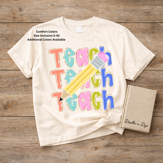 Teacher Pencil Comfort Colors Tee, Colorful Teacher Tee, First Day of School Shirt, Back to School Teacher Tee, Teacher Appreciation Gift, Educator Shirt, Gift for Teacher, Gift for Her
