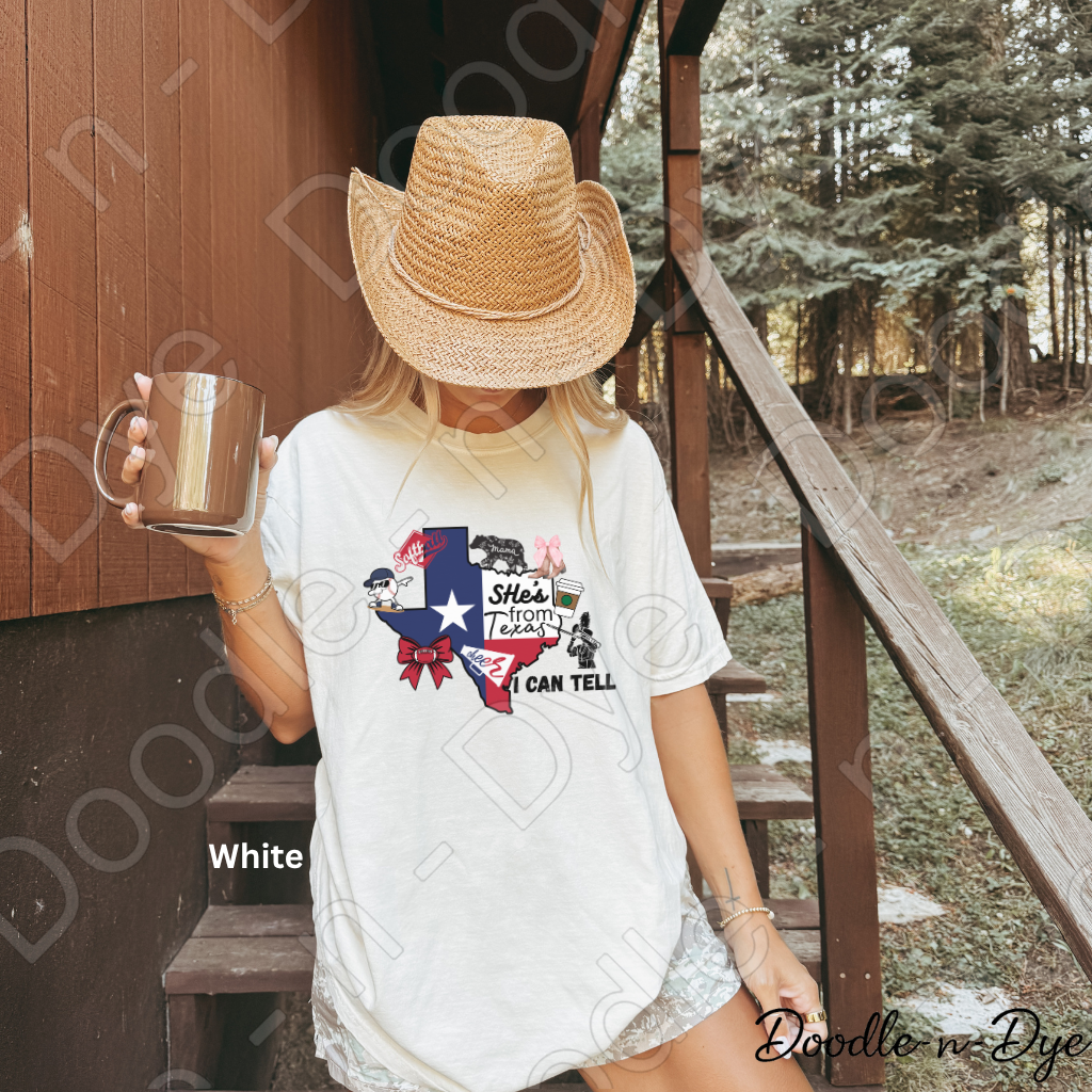 She's From Texas I Can Tell Shirt | Texas Pride Comfort Colors Tee | Southern Girl Graphic Shirt | Homegrown & Proud Texas Tee | Original Design