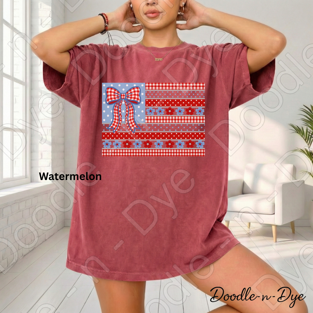 Patriotic Independence Day Comfort Colors Tee, Patchwork Quilt July 4th Shirt, Red White Blue 250th Anniversary T-Shirt