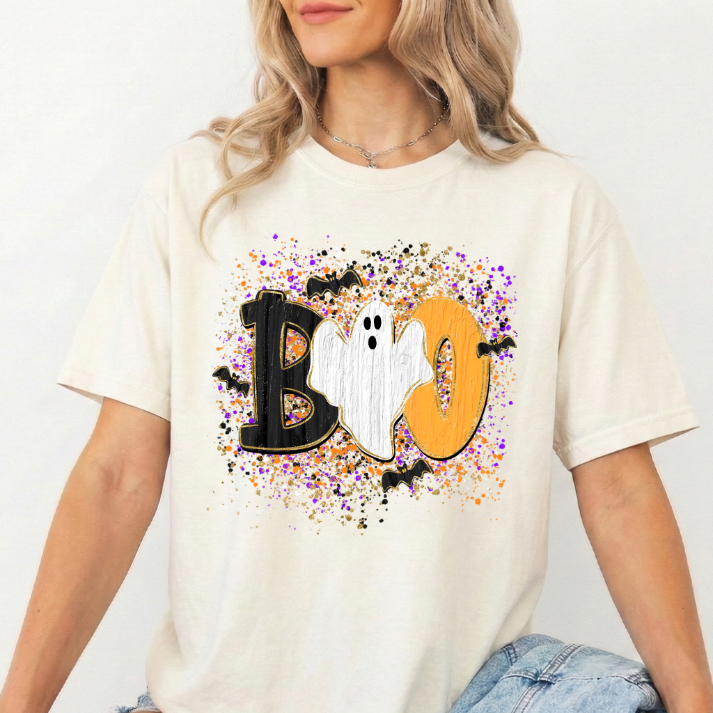 BOO Ghost Shirt | Comfort Colors® 1717 Cute Halloween T-Shirt | Spooky Season Ghost Tee | Bat Halloween Graphic Shirt | Fall Boutique Tee
