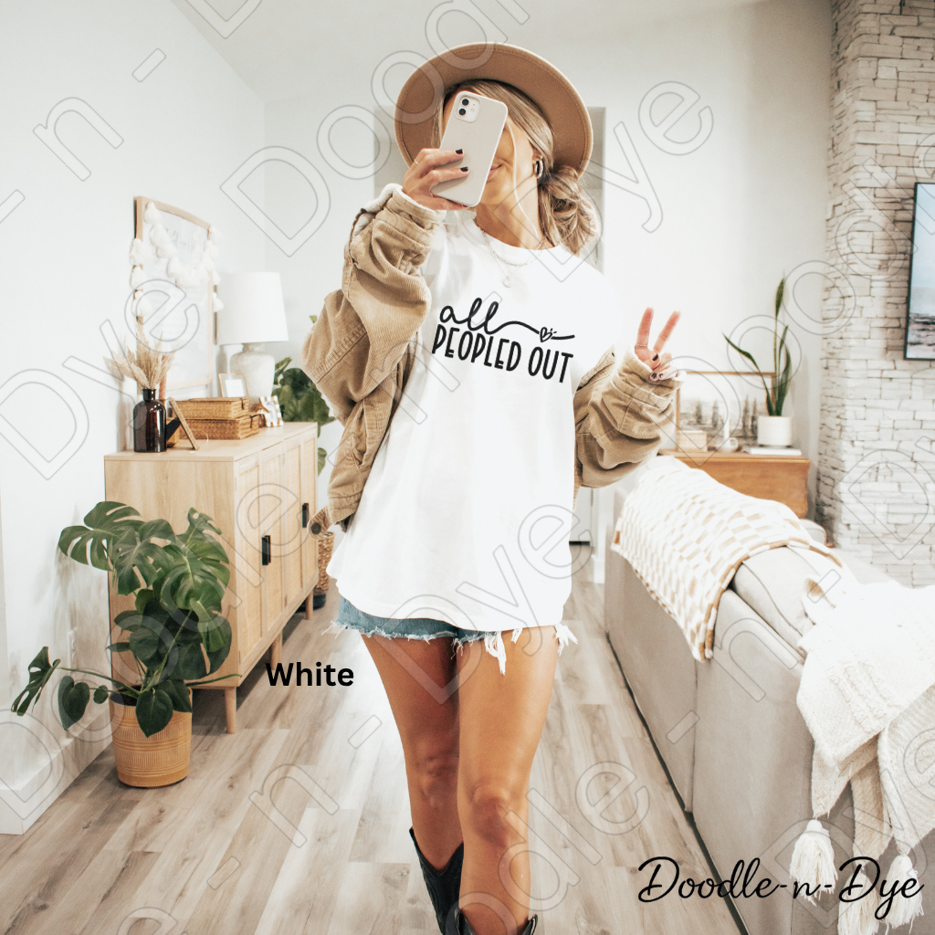 All Peopled Out Comfort Colors Tee, Introvert Humor Shirt, Funny Introvert T-Shirt