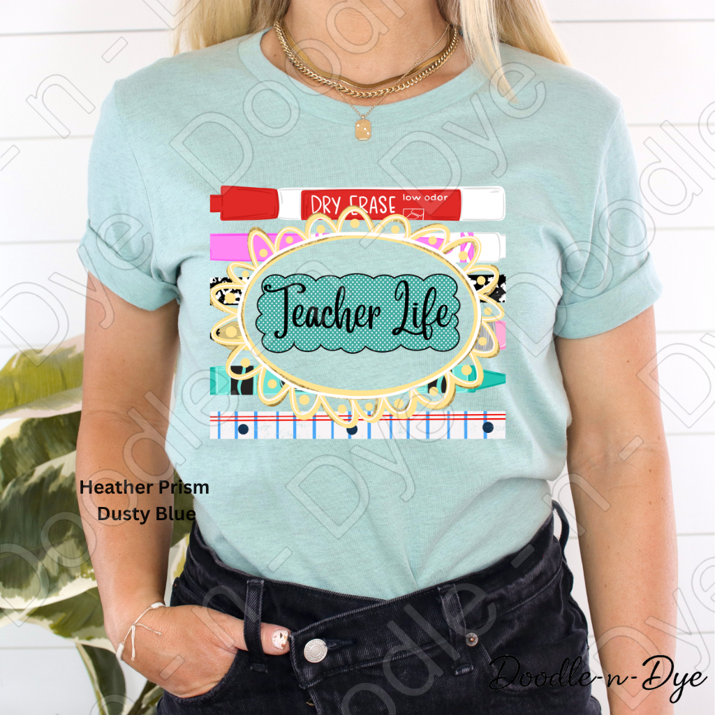 Teacher Life Bella and Canvas Tee, Back to School Teacher Shirt, Cute Classroom Outfit Idea, Colorful Teacher Supplies Graphic Tee, Teacher Appreciation Gift Shirt