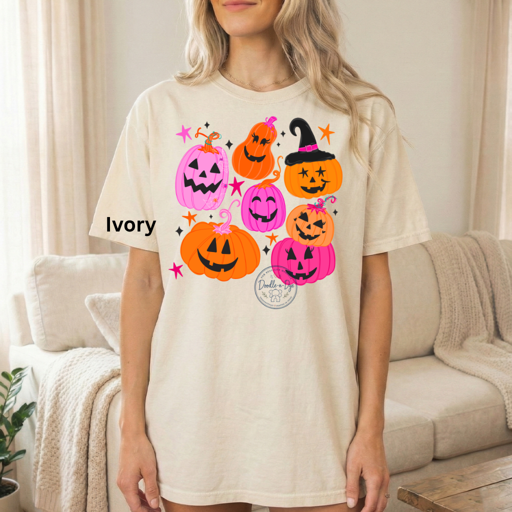 Cute Halloween Pumpkin Shirt | Comfort Colors® 1717 Jack O Lantern T-Shirt | Fall Colorful Pumpkin Graphic Tee | Spooky Season Shirt