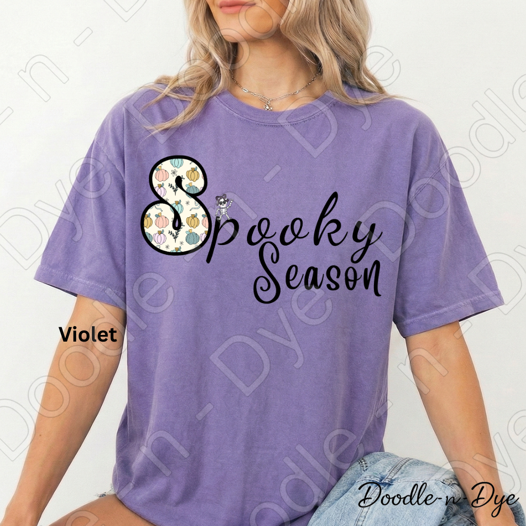 Spooky Season Shirt | Original Cute Halloween Comfort Colors® T-Shirt | Whimsical Ghost & Skeleton Fall Tee | Cozy Autumn Graphic Shirt