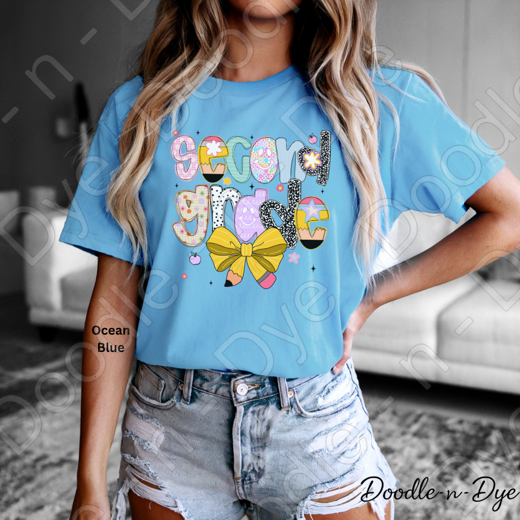 Second Grade Teacher Shirt with Pencil Bow – Bella + Canvas Back‑to‑School Tee for Teachers, Staff, Classroom Prep & First‑Day Outfits