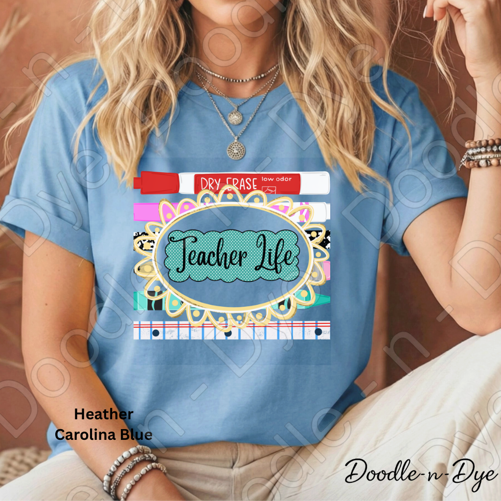 Teacher Life Bella and Canvas Tee, Back to School Teacher Shirt, Cute Classroom Outfit Idea, Colorful Teacher Supplies Graphic Tee, Teacher Appreciation Gift Shirt