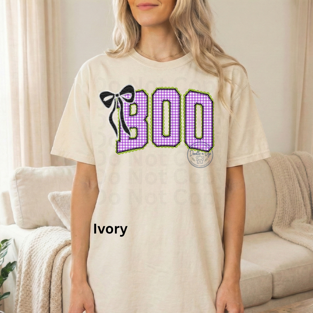 BOO Halloween Shirt | Purple Gingham Ghost Season Tee | Cute Halloween Graphic Shirt | Comfort Colors® 1717 Fall T-Shirt | Coquette Halloween Tee