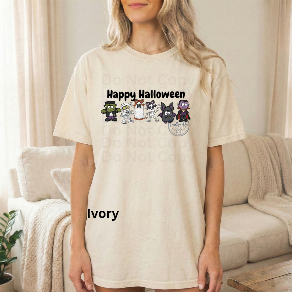 Happy Halloween Shirt | Original Cute Halloween Character Tee | Comfort Colors® 1717 Ghost Pumpkin Frankenstein Shirt | Family Halloween Tee