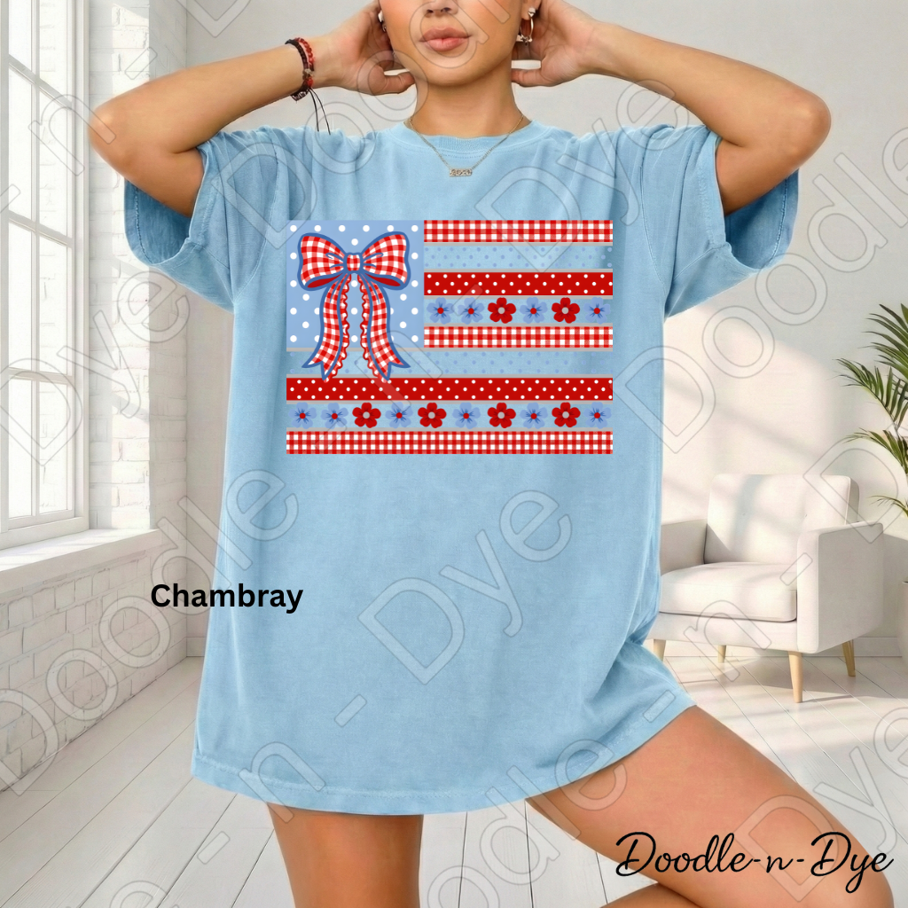 Patriotic Independence Day Comfort Colors Tee, Patchwork Quilt July 4th Shirt, Red White Blue 250th Anniversary T-Shirt